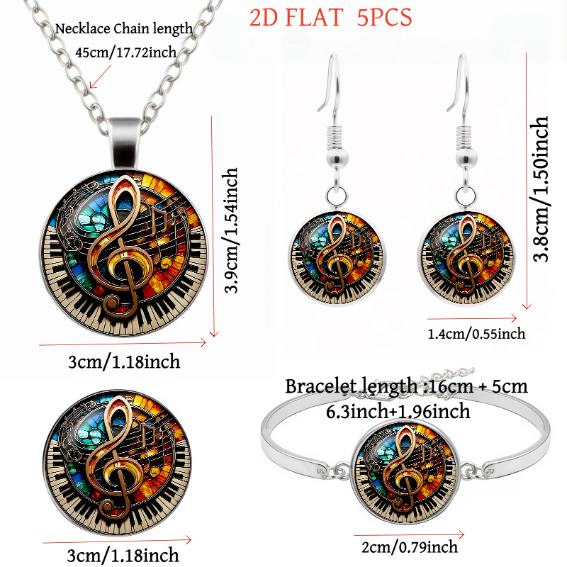 Women's 5pcs Music-Themed Necklace, Earrings, Brooch, Bracelet Set